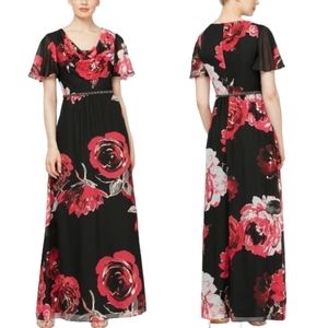 SLNY Floral Cowl‎ Neck Maxi Dress SZ 8